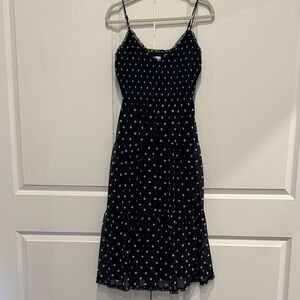 Wilfred Navy and White Polka Dot Midi Dress
